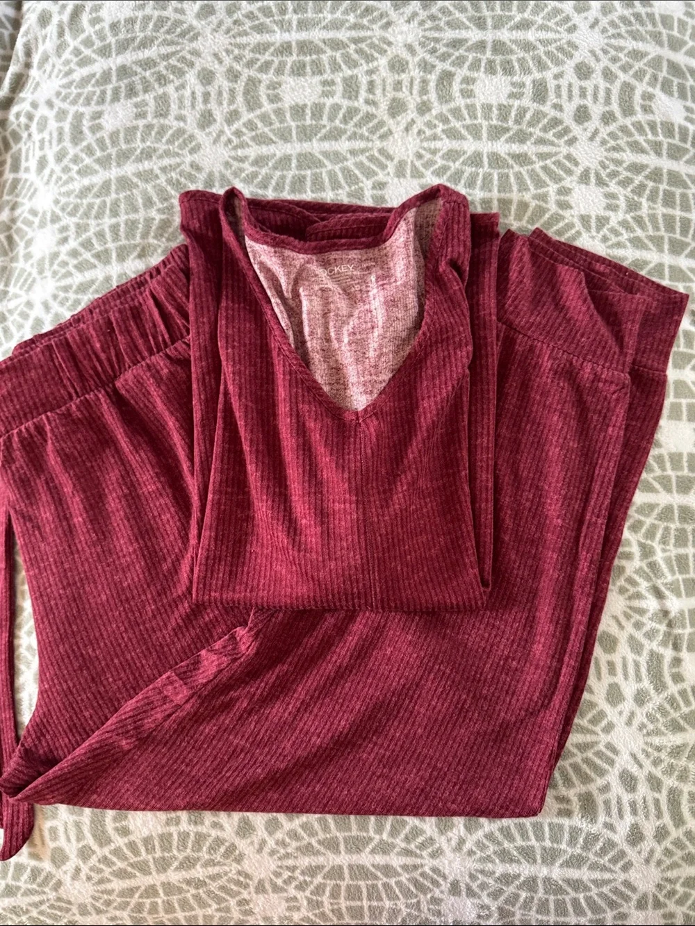 Jockey NWT Burgundy Ribbed Knit 2 Piece Lounge Set V-Neck Top & Pants Size 1X